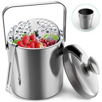Edelstahl Eiskübel RATEL – 1,3 l Eisbehälter inklusive Tragegriff, Deckel & Sieb