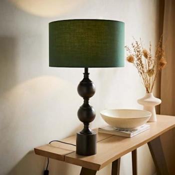 Valuelights Declan Bottle Green Candlestick Table Lamp with Fabric Shade and Bulb