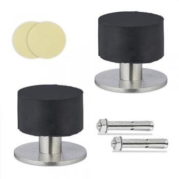 Fermaporta Relaxdays Set di 2 – Blocca-Pavimento o Parete, Autoadesivo a Vite, Acciaio Nero Argento