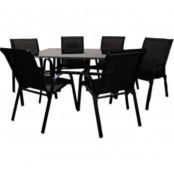 Black Beauty 6-Person Rectangular Glass Top Garden Patio Dining Set