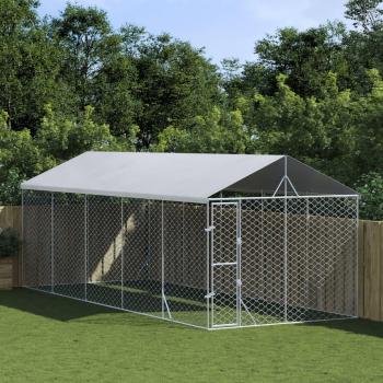 Outdoor Dog Kennel with Roof Silver 3x7.5x2.5m Galvanised Steel