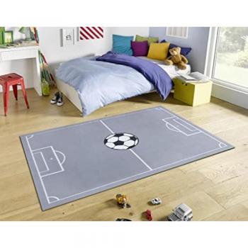 Short-Pile Kids’ Football Runner Rug (Grey) – 200 × 290 cm