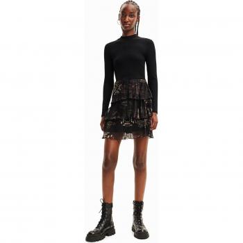 Vestido Curto Desigual Plissado - Cor Preta - L