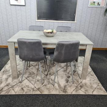 Table set for dining room and kitchen with 4 grey velvet chairs