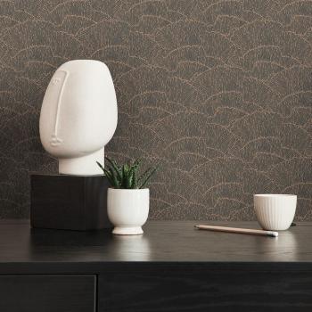 Papel Texturado No Tejido en Rollo Negro con Detalles Dorados