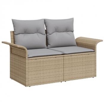 Garden Patio Couch with Cushions – Beige Poly Rattan, 141x62x69 cm