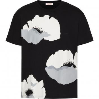 T-shirt Valentino cotone nero papaveri L