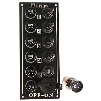 MarineTown 5‑Button Marine Panel, Cigarette Lighter, Black