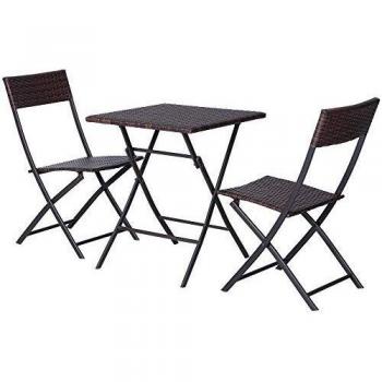 Mobili da giardino Outsunny Rattan Set 1 tavolino e 2 sedie pieghevoli 3pz Marrone