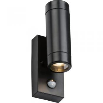 Knightsbridge EAMON 230V IP44 GU10 Polycarbonate UpDown wall light with PIR Black EAPIR2BK