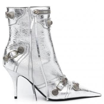 Balenciaga Heeled Boots, Female, Gray, Size 7 US, Silver Metallic Ankle Boots
