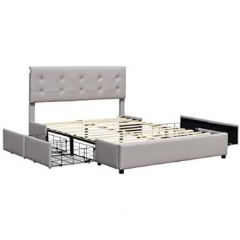 Lit 120x190 avec Sommier, 4 Tiroirs et Tête de Lit Couleur Grise