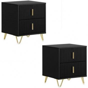 Lot de 2 tables de chevet modernes avec 2 tiroirs – Tables de nuit en MDF & PB (E1), Table d'appoint pour chambre à coucher, Noir, 40 x 40 x 47 cm