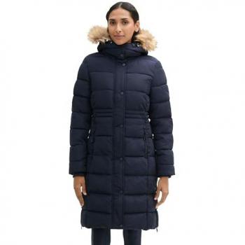 Wintermantel TOM TAILOR Gr. L (40), blau (sky captain blue) Damen Mäntel mit Kapuze