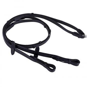 QHP Biothane-Zügel mit Lederstege (schwarz, Pony)
