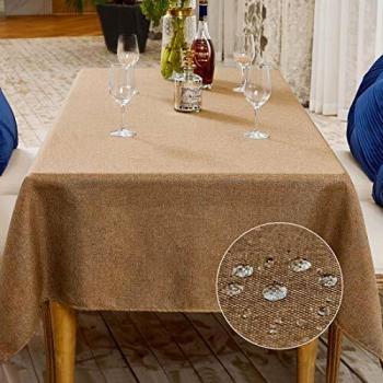 BALCONY & FALCON Rectangulaire Nappe de Table Nappe Cuisine de la Maison Dîner Nappe Imperméable Elégante pour la Fête et Exterieur Décoration de Table (Marron Clair, 300 x 180 cm)