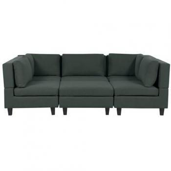 Modular sofa 5 places en tissu vert sombre et bois d’eucalyptus