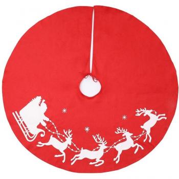 Red Non-woven Christmas Tree Skirt with Elk Pattern