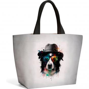 Border Collie Dog With Glasses Splashart Tote Bag