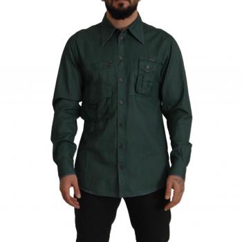 Dark Green Button Down Long Sleeves Shirt