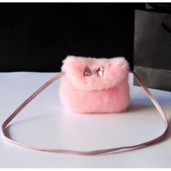 5 Colors Girls Kids Purse Bowknot Mini Faux Fur Handbag
