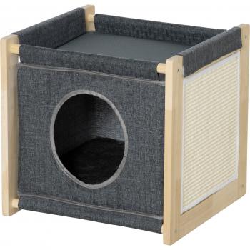 Casa para Gatos PawHut de Interior con Cojín Extraíble y Rascador de Sisal 40x40x40,5 cm Gris