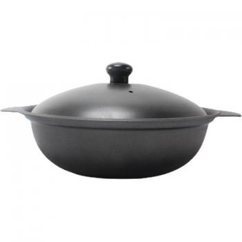 Casserole en fonte solide jaune avec couvercle pour riz au poulet