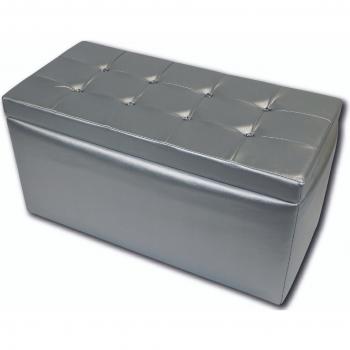 Pouf Rangement Dmora Argent Simili Cuir 90×45×45 cm