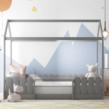 Lettino per ragazzi e ragazze 90x200 cm, protezione anticaduta – grigio