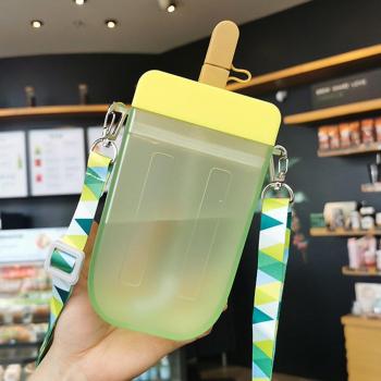 Cute Transparent Popsicle Water Bottle with Strap 300 Ml