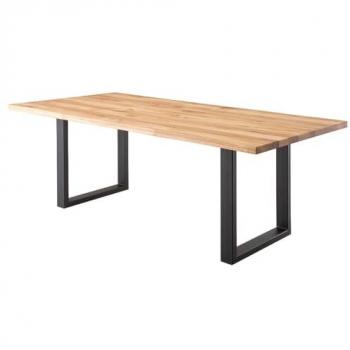 Table à manger en bois hêtre huilé couleur chêne sauvage, pieds en métal noir - L.180 x H.77 x P.90 cm