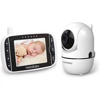 Moniteur Pour Bébé HelloBaby avec Caméra Panoramique, Inclinaison et Zoom à Distance écran LCD 5,0 ' Amélioré 2021, Vision Nocturne Infrarouge, Affichage de la Température,avec Mode VOX (5,0 pouces)