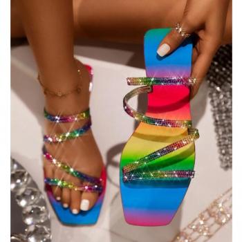 Rainbow Rhinestone Women's Beach Slippers