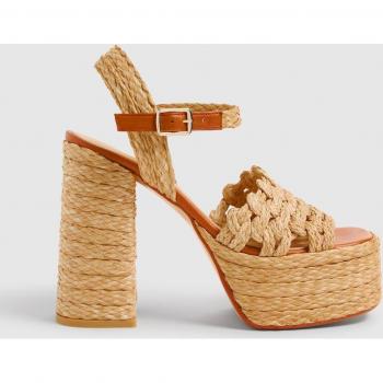 Castañer FAYE/192 Sandalias de tacón de mujer en marrón de cuero vacuno y rafia