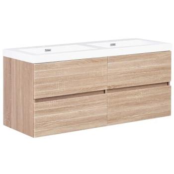 Meuble-lavabo double vasque mural 120 cm marron clair