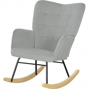Sedia a dondolo HOMCOM imbottita, schienale largo, telaio faggio/acciaio, carico fino a 120 kg, colore grigio chiaro