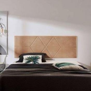 Cabecero Rombos Rectangular Tela Marrón Claro Camas De 105 Cm