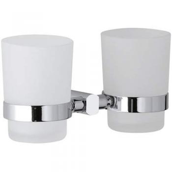 Portabicchiere da muro doppio in vetro sabbiato con supporto cromato - serie forma cod 76327