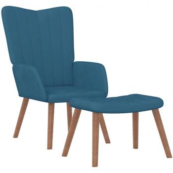 Chaise longue en velours bleu avec repose-pied