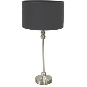 Maggie Brushed Chrome Candlestick Slim Table Lamp with Fabric Drum Lamp Shade