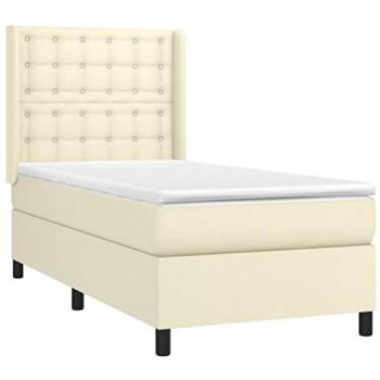 Sommier à lattes avec matelas et éclairage LED, couleur Crème, 90x200 cm – Similicuir