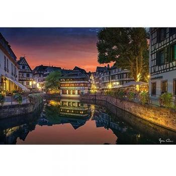 Décor mural quai Strasbourg au crépuscule 45x65