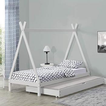 Lit de Tipi pour Enfant en Bois Naturel - 206 x 96 x 162 cm