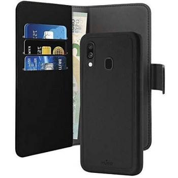 Puro Custodia Ecopelle Samsung Galaxy A40 Con Flip Orizzontale e Cover Magnetica Staccabile con 3 Vani per Banconote, Nero