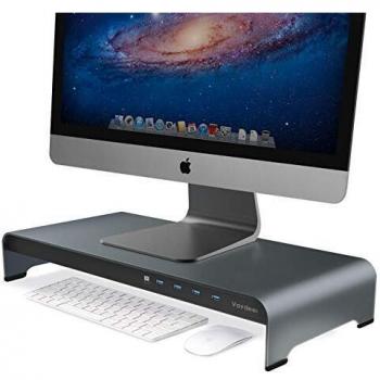 Vaydeer Dual-Monitor Desk Stand with USB Ports, Up to 32 - Gray