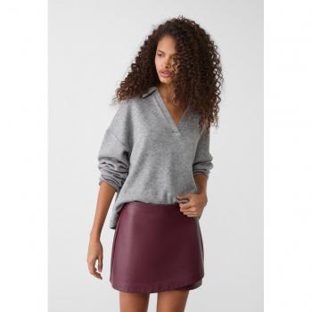 Stradivarius Faux Leather Crossover Skort Burgundy XS