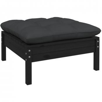 Repose-pied de jardin en bois de pin noir avec coussin anthracite