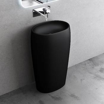Vasque sur Pied Noir Mat Lave Mains Ovale 53,5x36x85cm