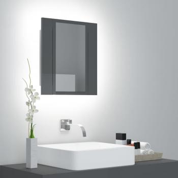 Armadio da Bagno con Specchio e Luci LED Grigio Lucido 40x12x45 cm