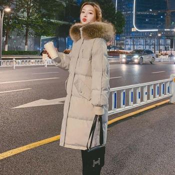 Women's Mid-Length Khaki Down Jacket with Velvet Finish, Cotton Fabric, Trendy 2022 Design